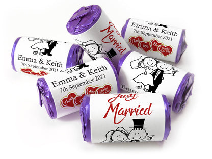 Wedding Sweets - Personalised Wedding Favours - Love Heart Sweets with Inner Foil choices - Cartoon, Foil Choices - V13