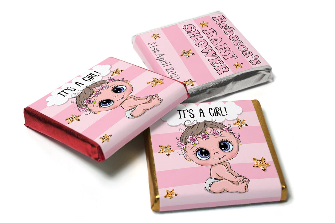 Baby Shower Chocolates - Personalised Favours - Neapolitan Chocolates - Girl V5