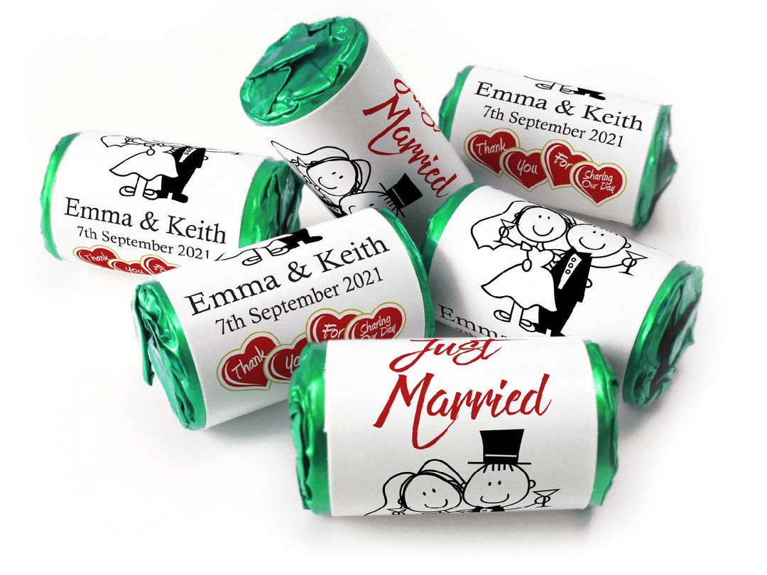 Wedding Sweets - Personalised Wedding Favours - Love Heart Sweets with Inner Foil choices - Cartoon, Foil Choices - V13