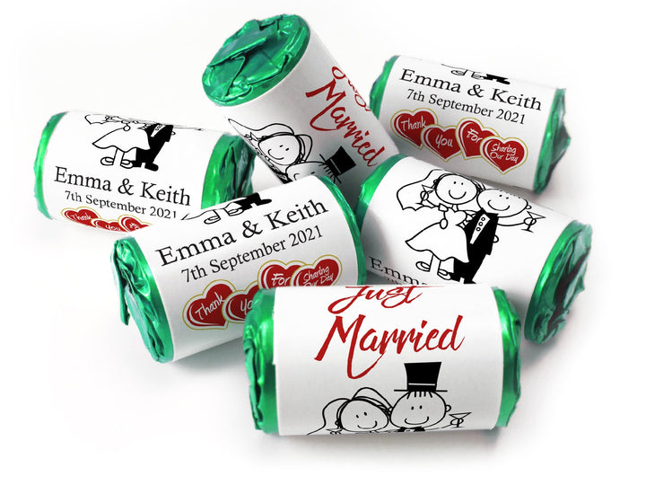 Wedding Sweets - Personalised Wedding Favours - Love Heart Sweets with Inner Foil choices - Cartoon, Foil Choices - V13