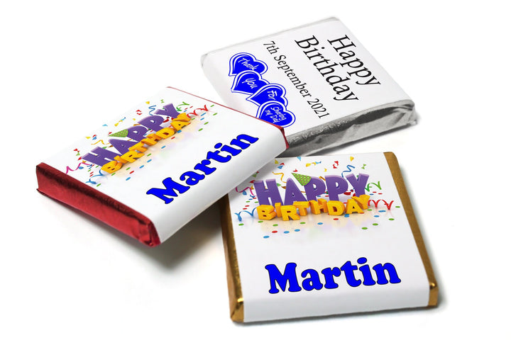 Birthday Chocolates - Personalised Favours - Neapolitan Chocolates - V1-Blue Text