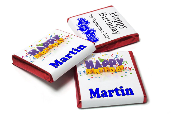 Birthday Chocolates - Personalised Favours - Neapolitan Chocolates - V1-Blue Text