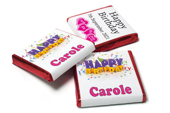 Birthday Chocolates - Personalised Favours - Neapolitan Chocolates - V1-Pink Text