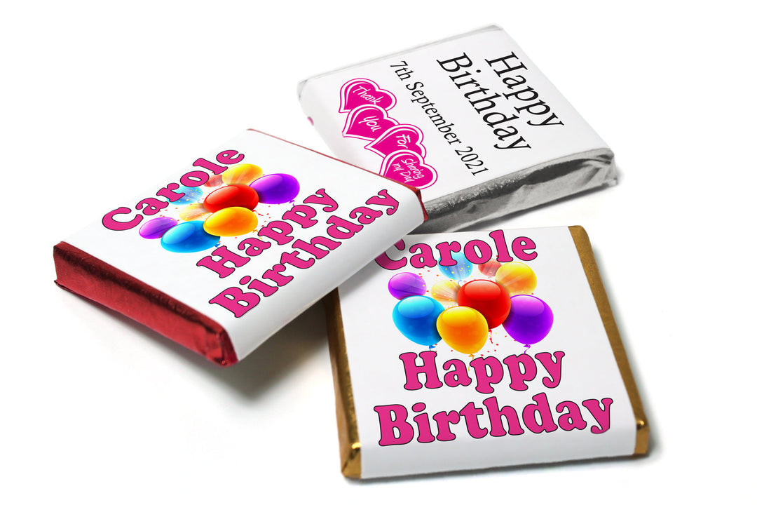 Birthday Chocolates - Personalised Favours - Neapolitan Chocolates - V0-Pink Text