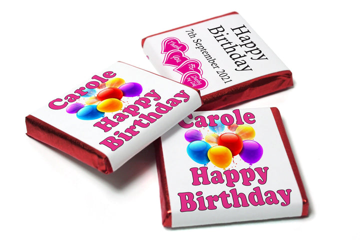 Birthday Chocolates - Personalised Favours - Neapolitan Chocolates - V0-Pink Text