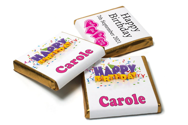 Birthday Chocolates - Personalised Favours - Neapolitan Chocolates - V1-Pink Text