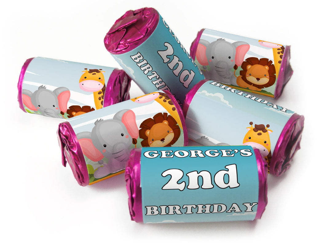 Birthday Sweets - Personalised Favours - Love Heart Sweets with Inner Foil choices, Jungle with Age