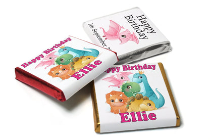 Birthday Gifts - Personalised Favours - Neapolitan Chocolates - Dinosaur - Pink Text - V0