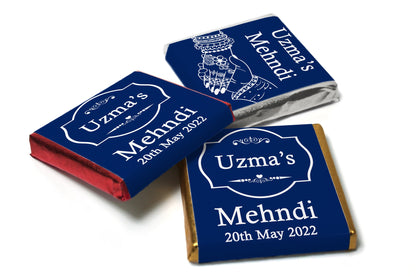 Mehndi / Wedding Chocolates - Personalised Favours - Neapolitan Chocolates - Blue Hands