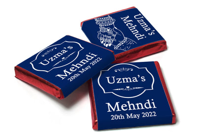 Mehndi / Wedding Chocolates - Personalised Favours - Neapolitan Chocolates - Blue Hands