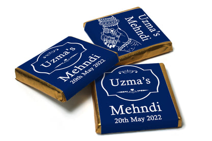 Mehndi / Wedding Chocolates - Personalised Favours - Neapolitan Chocolates - Blue Hands