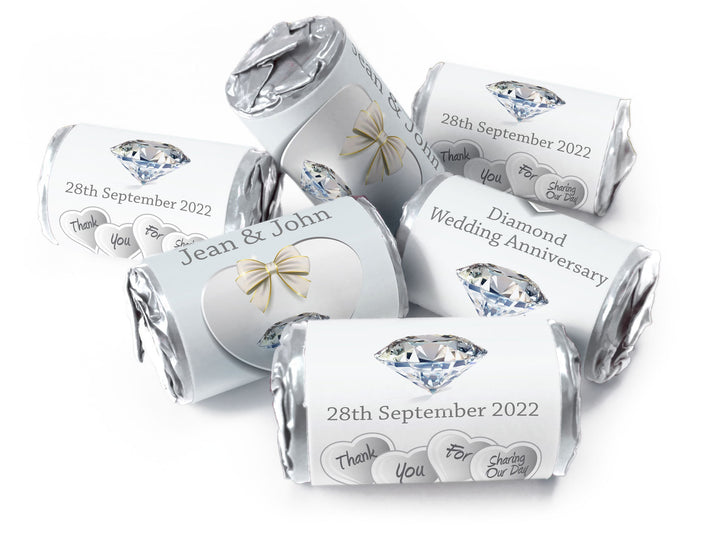 Diamond Wedding Anniversary Favours - Love Heart Sweets with Inner Foil choices - V1