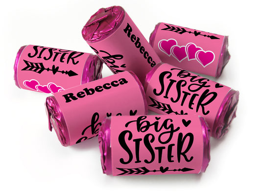 Big Sister / Little Sister - Personalised Favours - Love Heart Sweets with Inner Foil choices