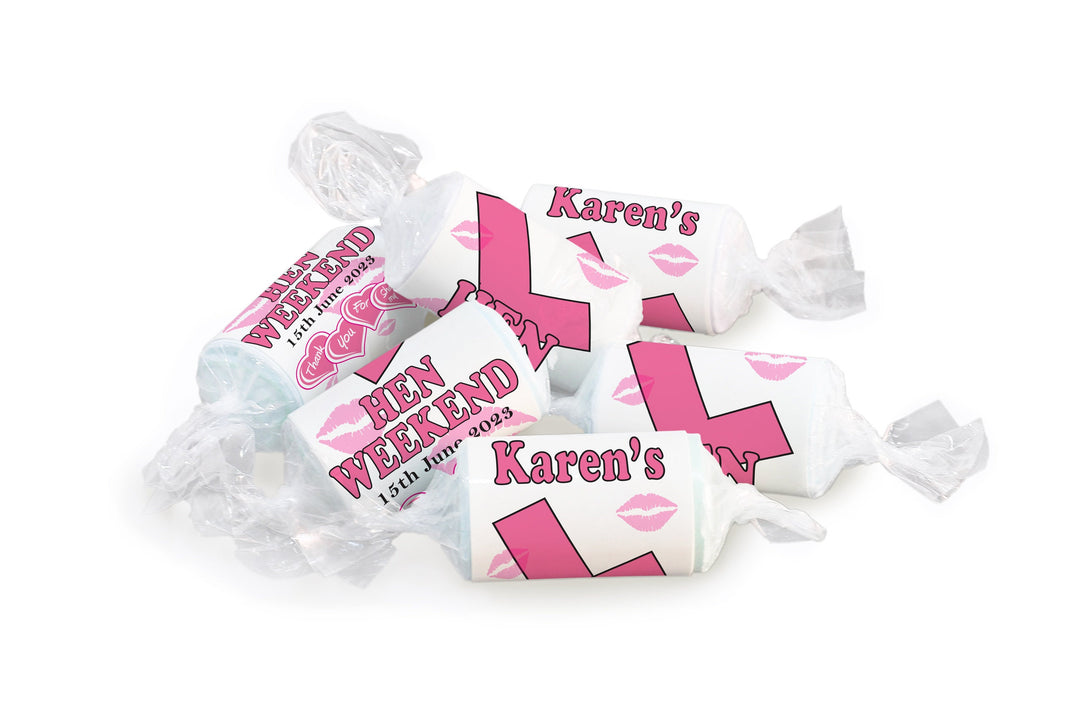 Hen Sweets - Personalised Favours - Love Heart Sweets, Learner - Clear ends - V7 White