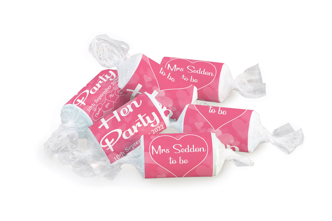 Hen Sweets - Personalised Favours - Love Heart Sweets, Mrs to be - Clear ends - V1