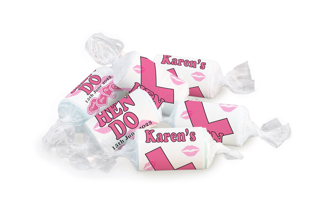 Hen Sweets - Personalised Favours - Love Heart Sweets, Learner - Clear ends - V7 White