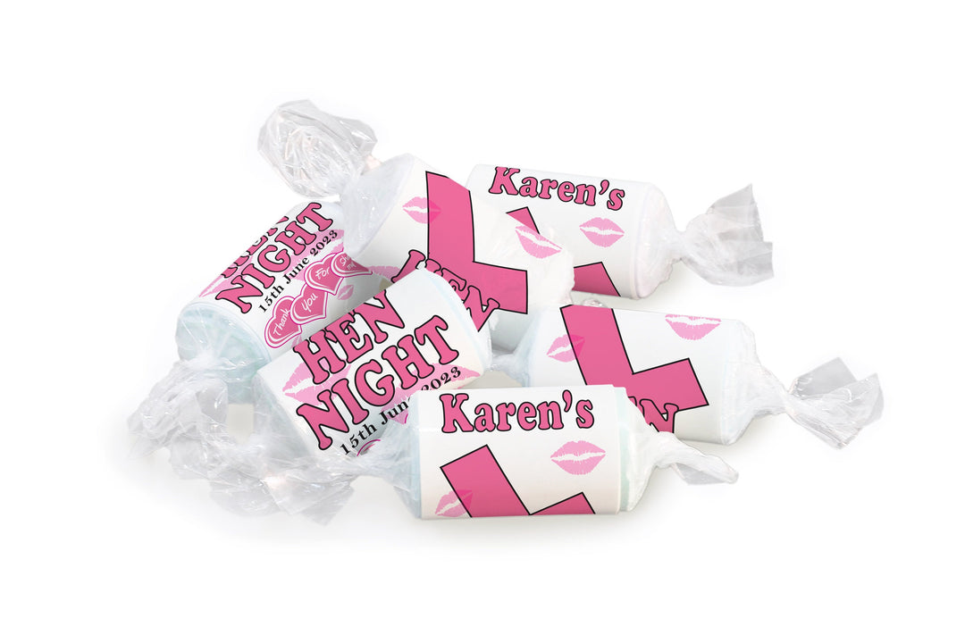 Hen Sweets - Personalised Favours - Love Heart Sweets, Learner - Clear ends - V7 White