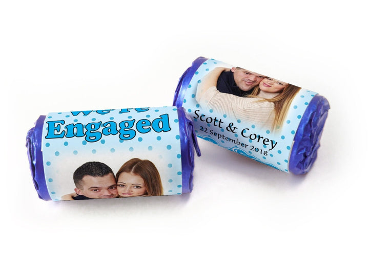 Engaged sweets - personalised engagement favours - Love Heart Sweets with Inner Foil choices - With Image