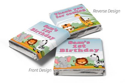 Birthday Gifts - Personalised Favours - Neapolitan Chocolates - Jungle - Pink Text with Age V0