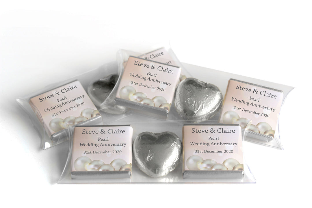 Choc Heart Trio Pearl Anniversary Chocolates - Personalised Favours - Neapolitan Chocolates - V1