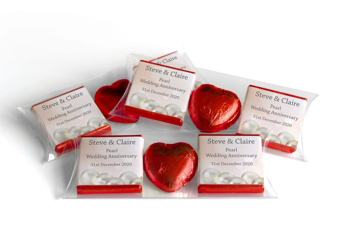 Choc Heart Trio Pearl Anniversary Chocolates - Personalised Favours - Neapolitan Chocolates - V1