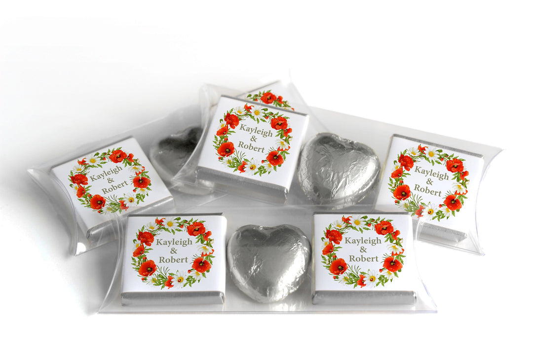 2 Choc Heart Trio Floral Wedding Chocolates - Personalised Favours - Neapolitan Chocolates - V20