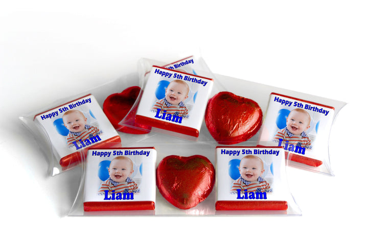 Choc Heart Trio - Birthday Boy with Image - Personalised Favours - Neapolitan Chocolates