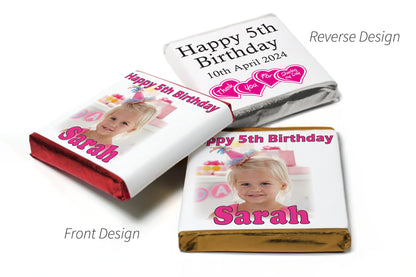 Birthday Gifts - Personalised Favours - Neapolitan Chocolates - Pink Text with Image & Age
