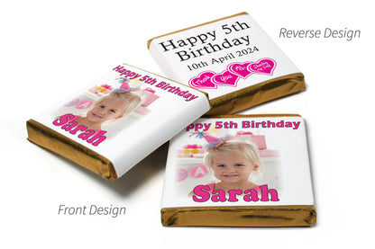 Birthday Gifts - Personalised Favours - Neapolitan Chocolates - Pink Text with Image & Age