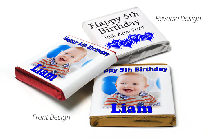 Birthday Chocolates - Personalised Favours - Neapolitan Chocolates, - Blue Text with Image & Age