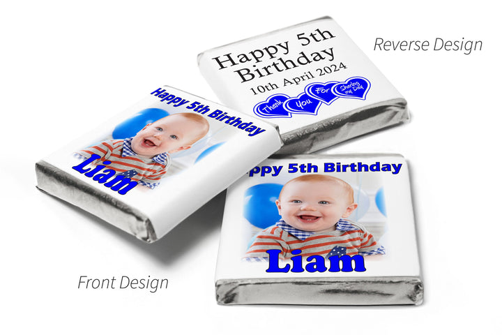 Birthday Chocolates - Personalised Favours - Neapolitan Chocolates, - Blue Text with Image & Age