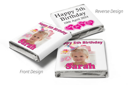 Birthday Gifts - Personalised Favours - Neapolitan Chocolates - Pink Text with Image & Age