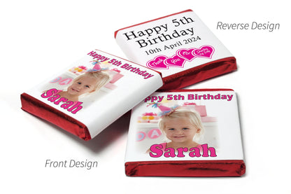 Birthday Gifts - Personalised Favours - Neapolitan Chocolates - Pink Text with Image & Age