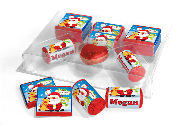 Christmas Large Combo Box - Personalised Favours - Neapolitan Chocolates/Heart/Love Heart Sweets - V1