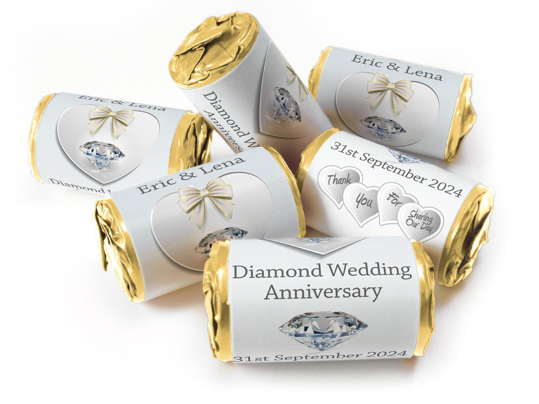 Diamond Wedding Anniversary Favours - Love Heart Sweets with Inner Foil choices - V1