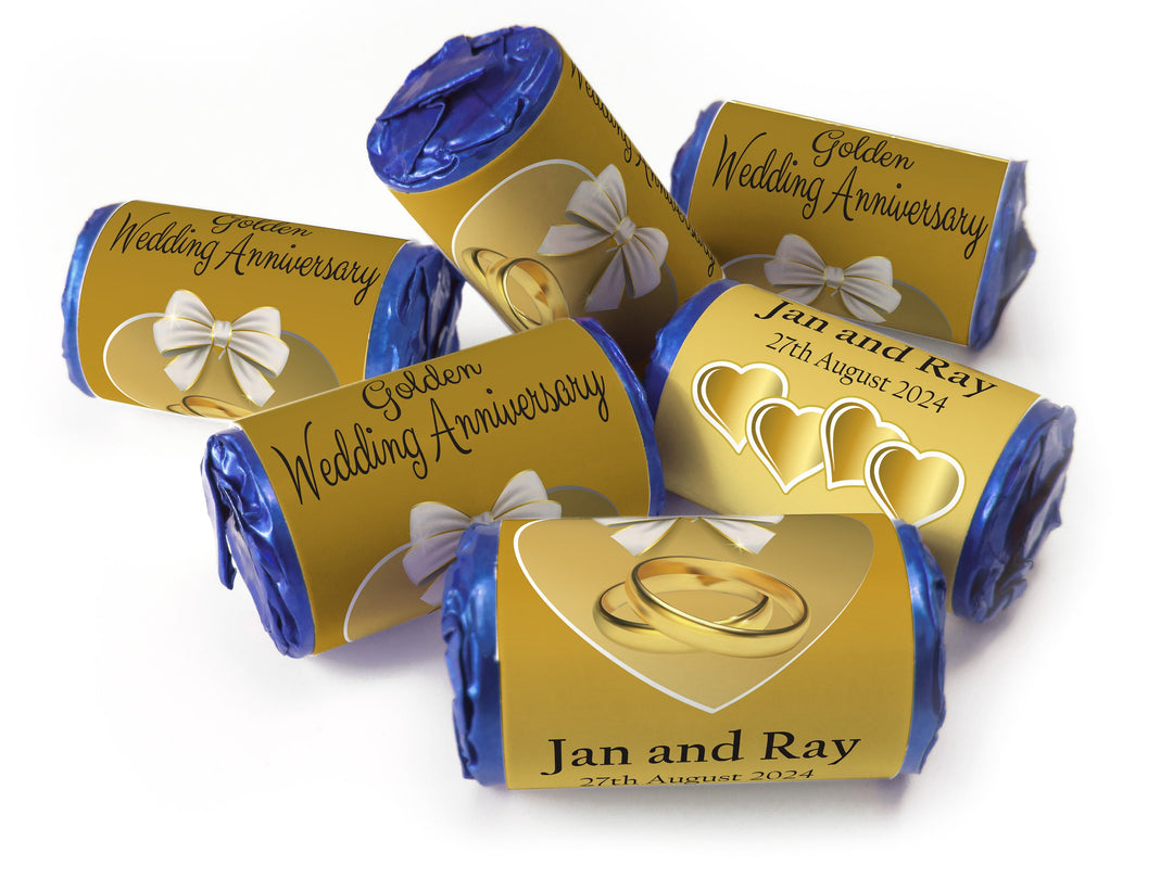 Golden Wedding Anniversary favours - love heart sweets with Inner Foil choices - V1