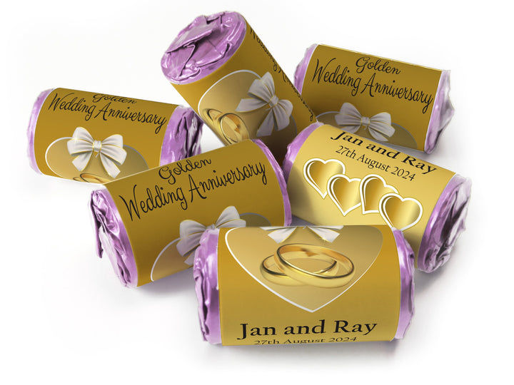 Golden Wedding Anniversary favours - love heart sweets with Inner Foil choices - V1