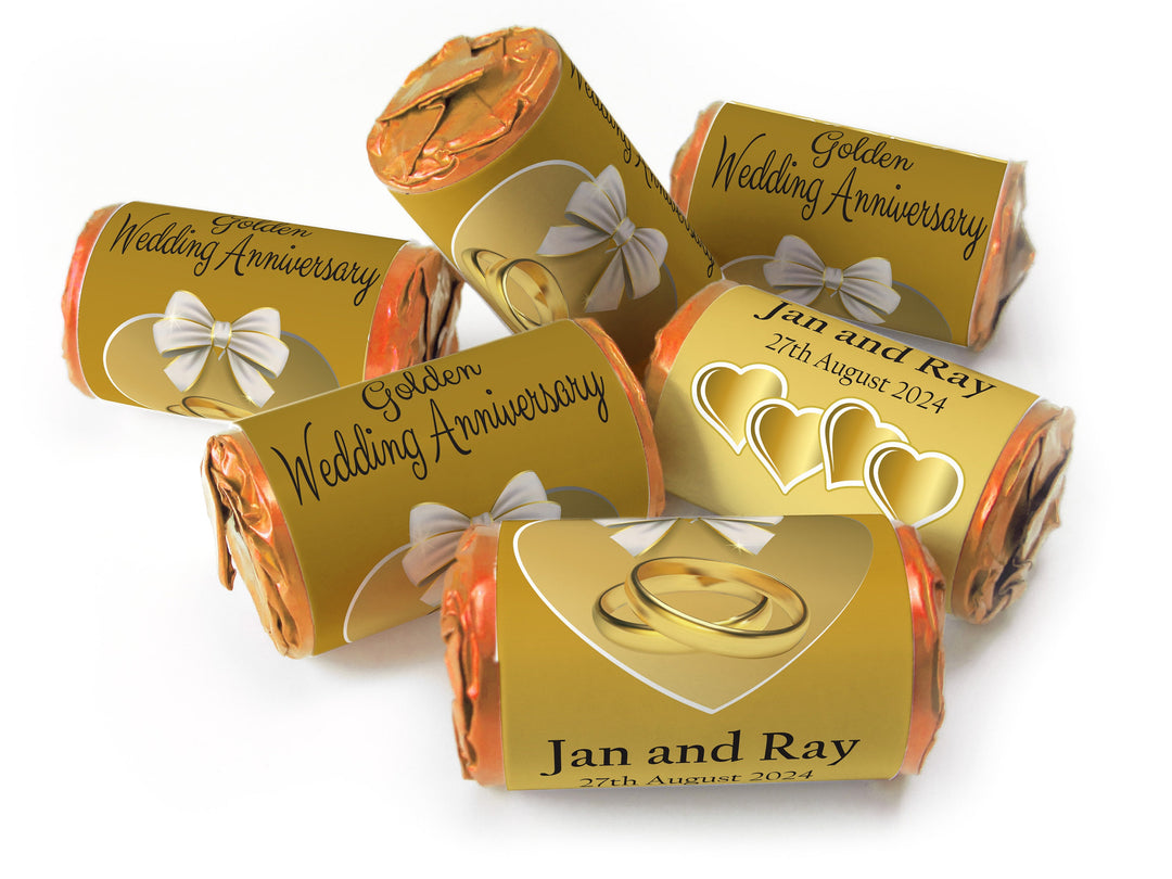 Golden Wedding Anniversary favours - love heart sweets with Inner Foil choices - V1