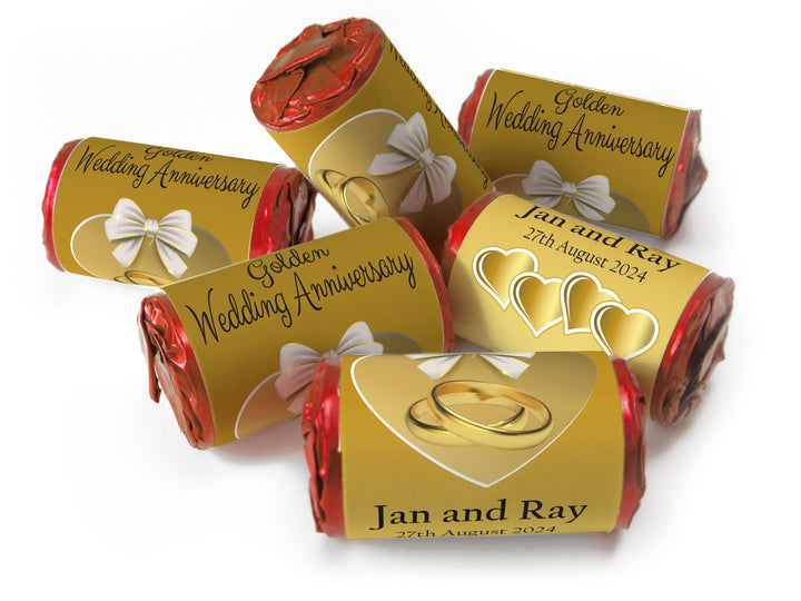 Golden Wedding Anniversary favours - love heart sweets with Inner Foil choices - V1