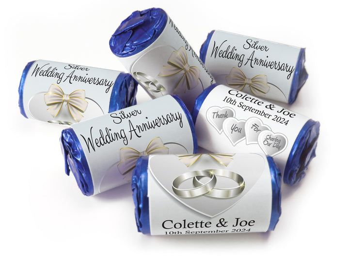 Silver Wedding Anniversary Favours - Love Heart Sweets with Inner Foil choices - V1