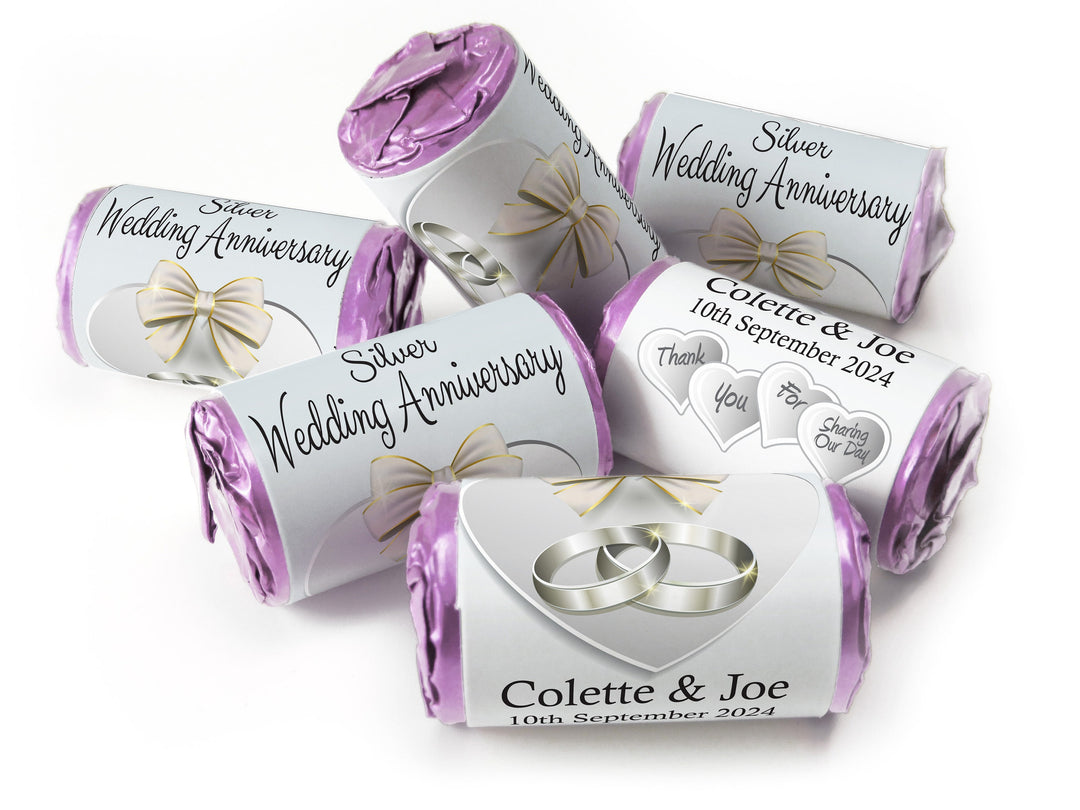 Silver Wedding Anniversary Favours - Love Heart Sweets with Inner Foil choices - V1