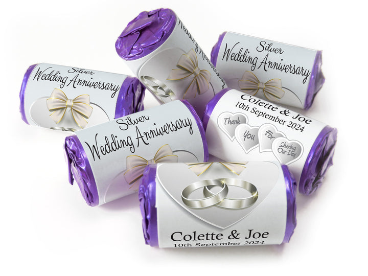 Silver Wedding Anniversary Favours - Love Heart Sweets with Inner Foil choices - V1