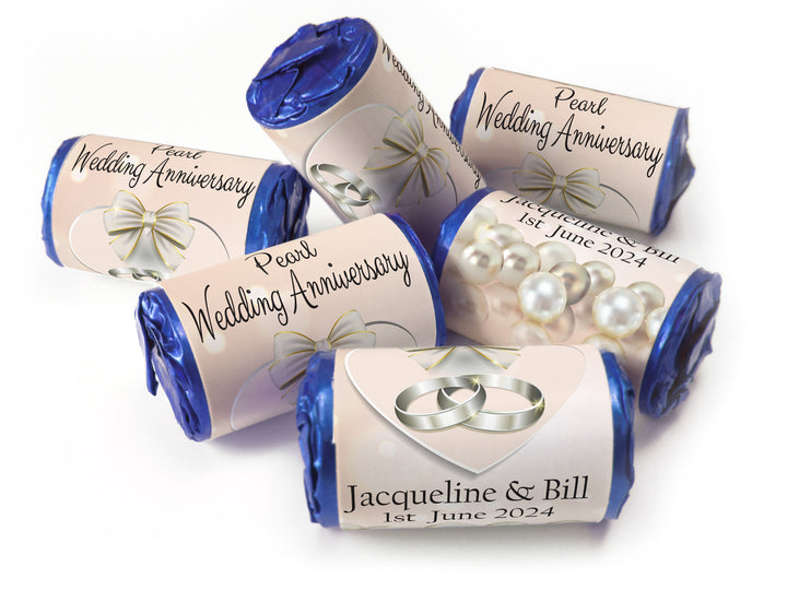 Pearl Wedding Anniversary Favours - Love Heart Sweets with Inner Foil choices - V1