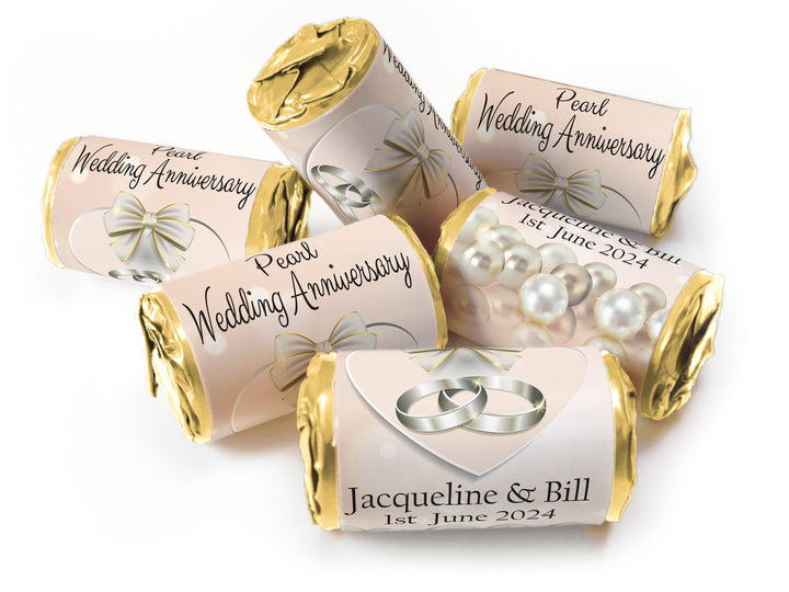 Pearl Wedding Anniversary Favours - Love Heart Sweets with Inner Foil choices - V1