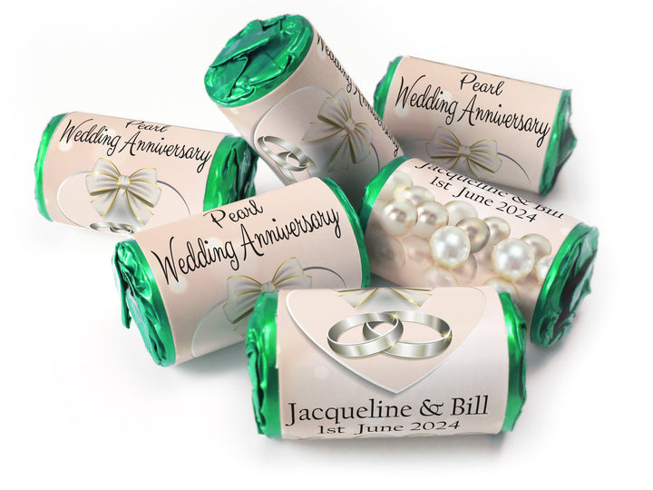 Pearl Wedding Anniversary Favours - Love Heart Sweets with Inner Foil choices - V1