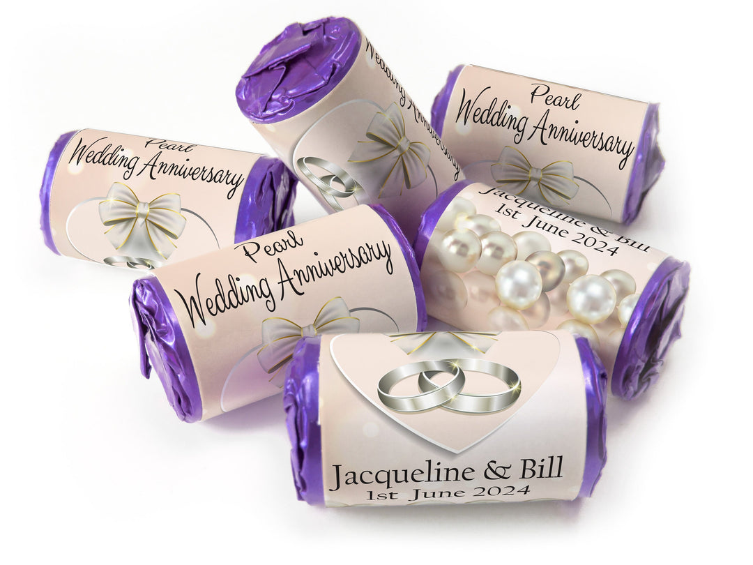 Pearl Wedding Anniversary Favours - Love Heart Sweets with Inner Foil choices - V1