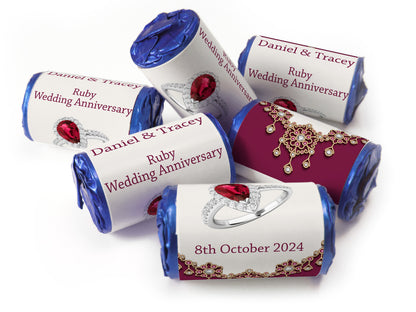 Ruby Wedding Anniversary Favours - Love Heart Sweets with Inner Foil choices - V1