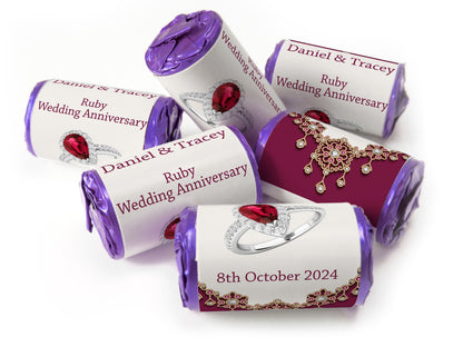 Ruby Wedding Anniversary Favours - Love Heart Sweets with Inner Foil choices - V1