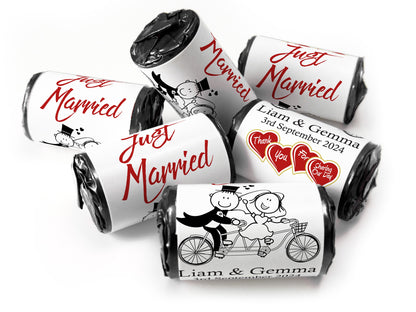 Wedding Sweets - Personalised Wedding Favours - Love Heart Sweets with Inner Foil choices, Cartoon - V15
