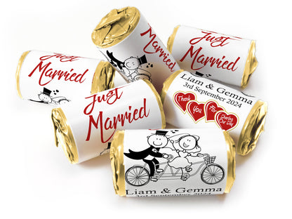 Wedding Sweets - Personalised Wedding Favours - Love Heart Sweets with Inner Foil choices, Cartoon - V15